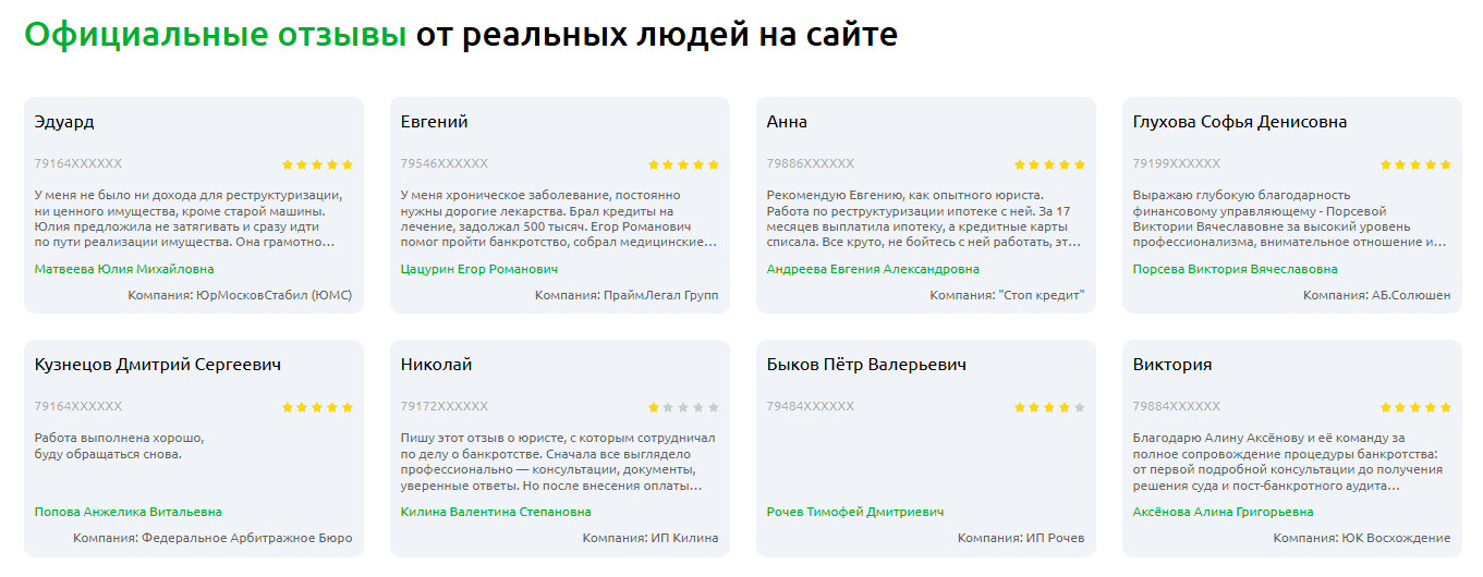 Отзывы на Банкротология.рф